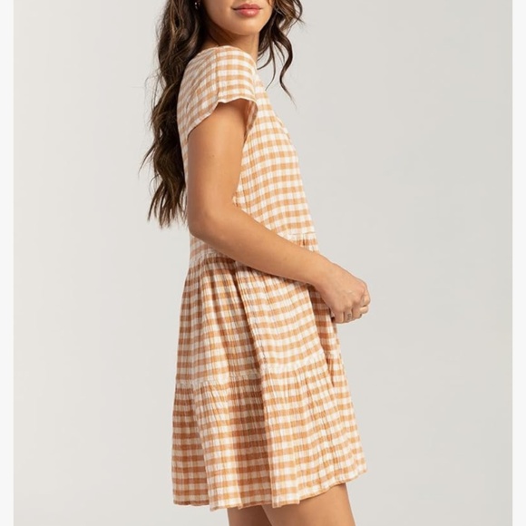 Rip Curl Women's Orange Gingham Mini Dress - Picture 2 of 16